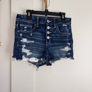 American Eagle Outfitters Dark Blue Distressed Jean Shorts